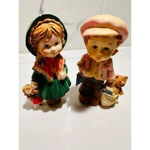 Vintage 1960 Boy And Girl Plastic Figurine Pair 4" Made in Macau